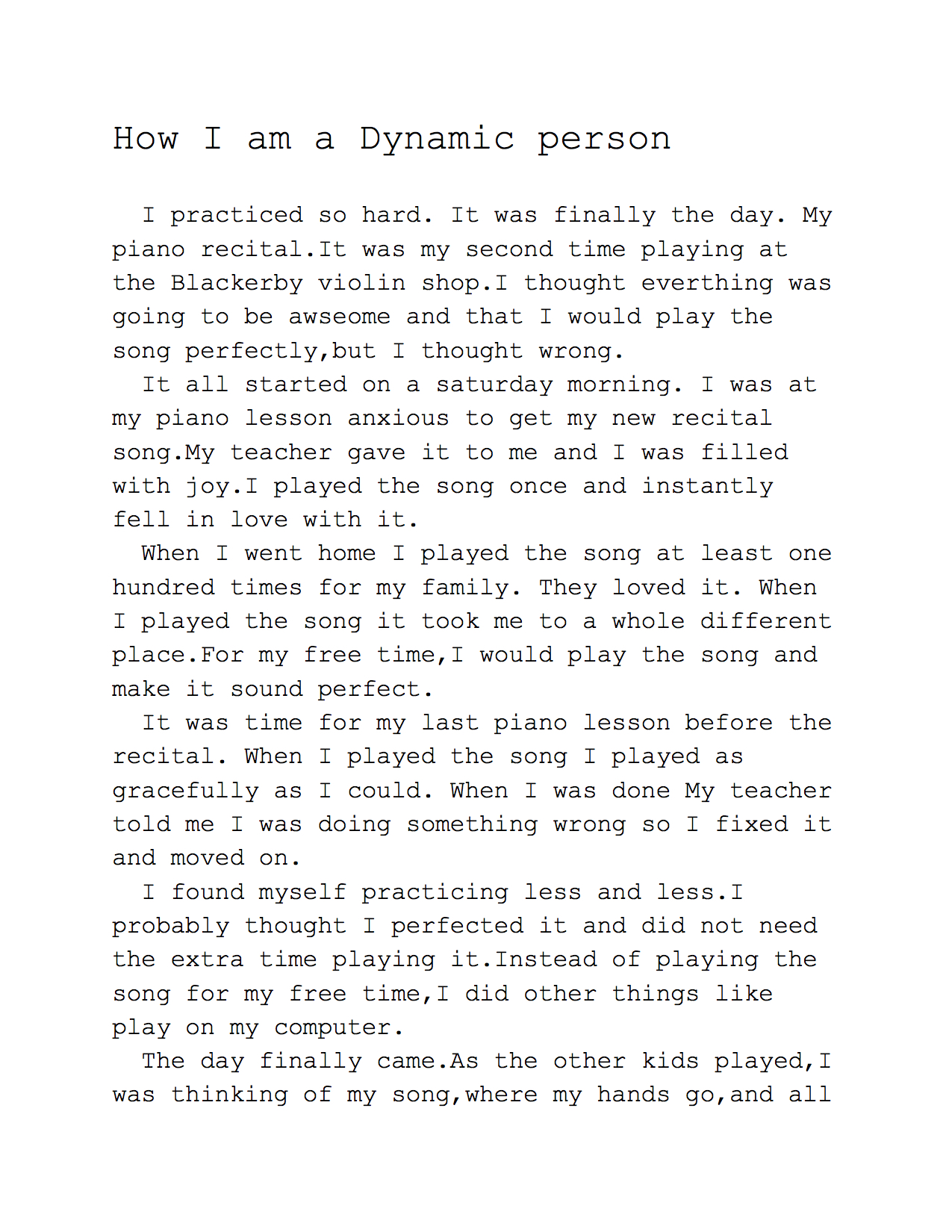 Dynamic characters Writing Project